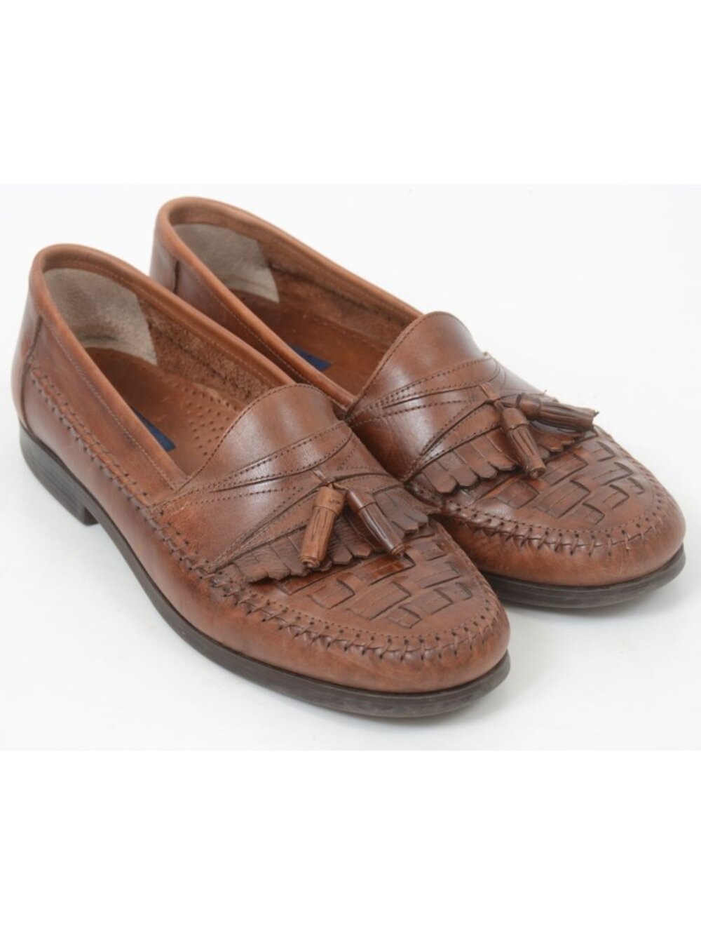 Georgio Bruntini Bartell Men's 12M Brown Leather‎ Basket Weave Tassel Loafers